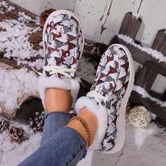 Christmas Style Snow Boots Santa Claus Pattern Plush Comfort Flats