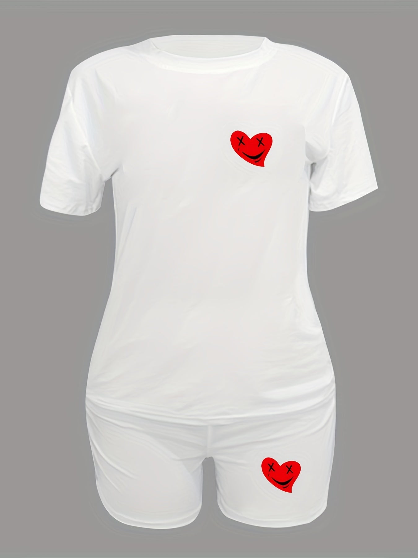 Heart Print Two Piece Set Short Sleeve T shirt & Sporty Short