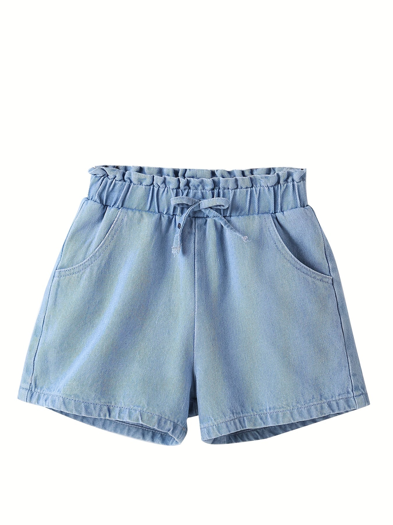 Girls Casual Bow Pockets Frill Trim Denim Shorts Kids Summer Clothes
