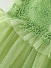 Girls Sweet Boho Style Mesh Puffy Skirt Dress with Back Bow