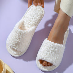 Plush Lined Open Toe Slippers Warm Home Shoes