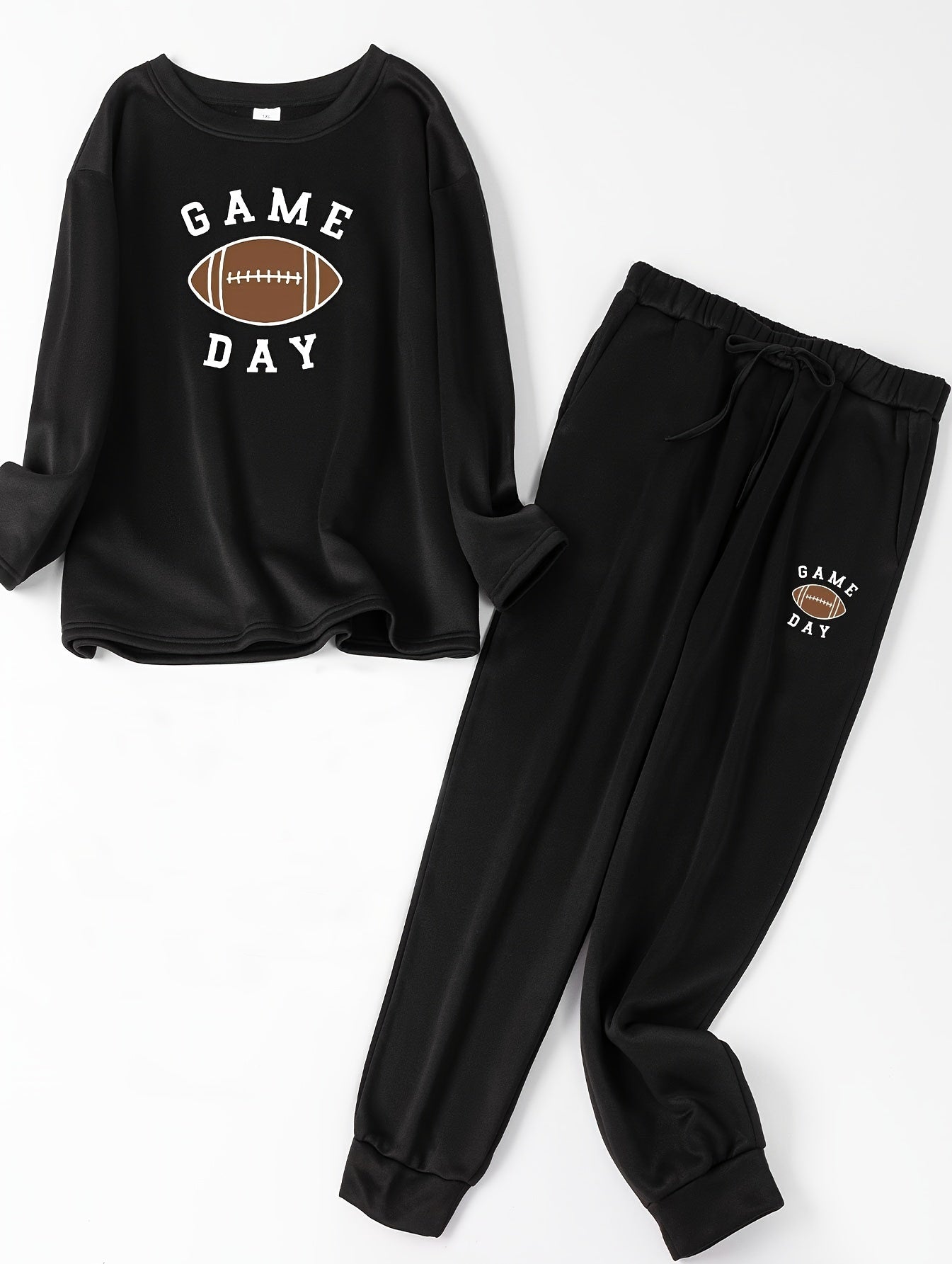 Plus Size Sporty Lounge Set Women's Plus Long Sleeve Fleece