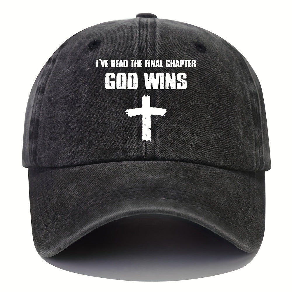 GOD WINS Cross Baseball Cap Distressed Dad Hat