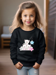 Adorable Bears Print Girls Casual Pullover Sweatshirt Long Sleeve Crew Neck Tops