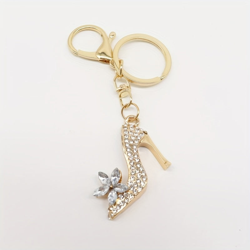 High Heel Shoes Keychain With Rhinestone Decoration