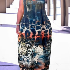 Colorblock Leopard & Floral Print Maxi Cami Dress