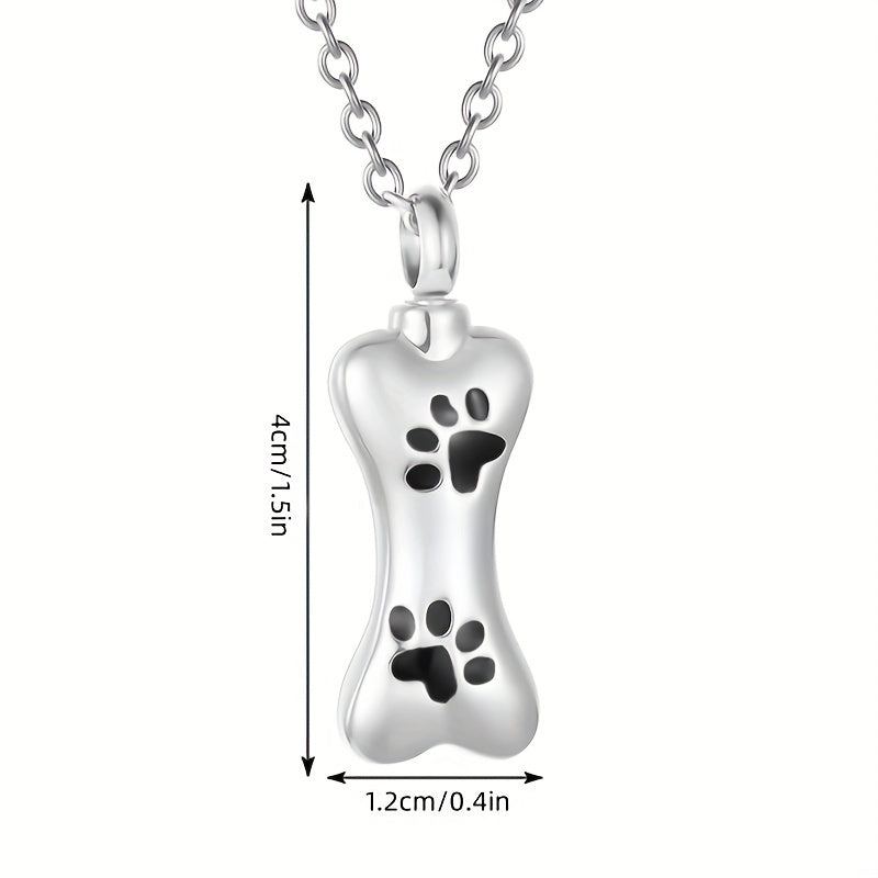 Stainless Steel Paw Bone Pendant Cremation Urn Necklace