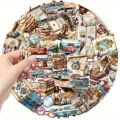 50pcs Vintage Travel Stickers Retro Adventure Designs Self Adhesive Decals