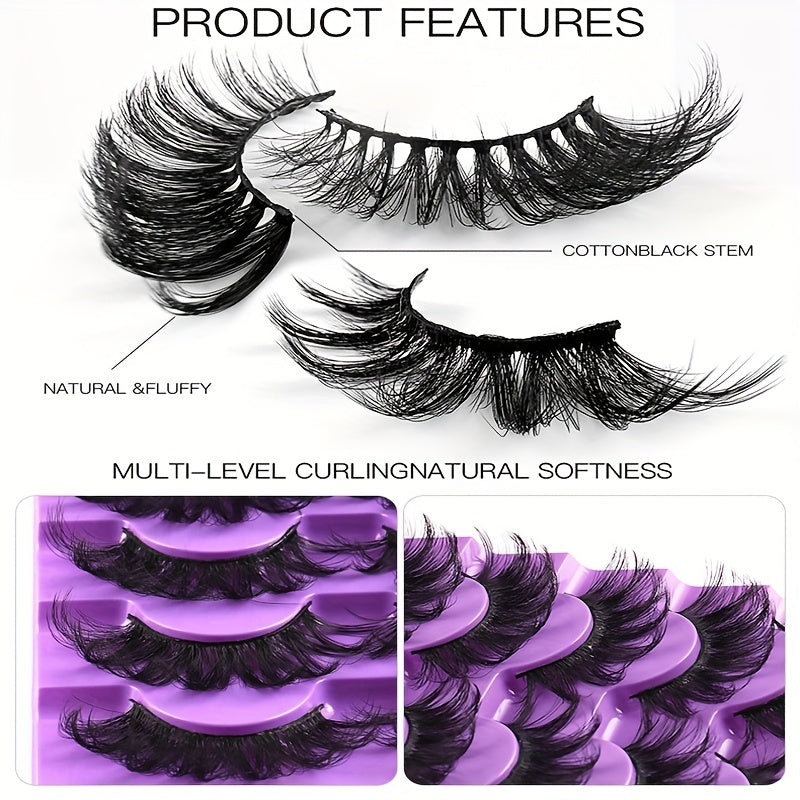 Faux Mink False Eyelashes Thick Curling Extension Makeup 7 Pairs