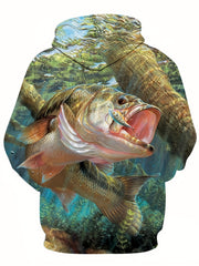 Fish 3D Print Hoodies For Men Graphic Hoodie Comfy Loose Hooded Pullover