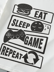 Boys Slogan Print T Shirt & Game Console Print Shorts Set