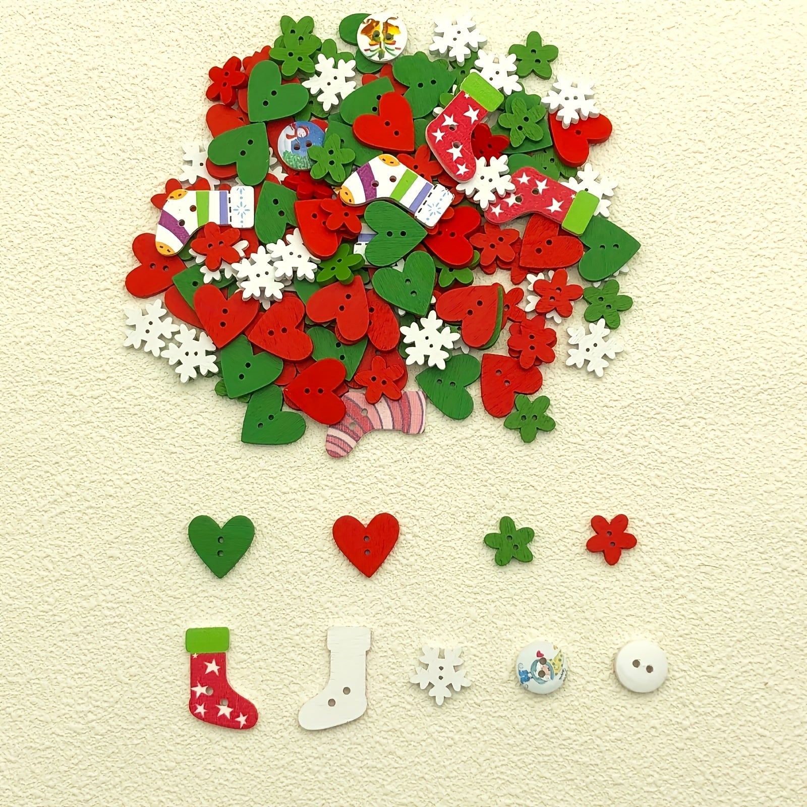 50pcs Mixed Christmas Wooden Buttons Mini Snowflake Christmas Socks DIY Sewing