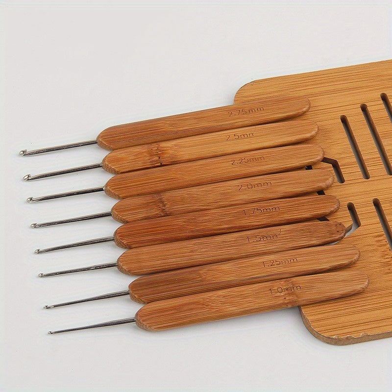 20pcs Set Carbonized Bamboo Handle Round Crochet DIY Wool Thread Weaving Tool