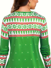 Christmas Outfits Set Women's Plus Christmas Tree & Cat Print