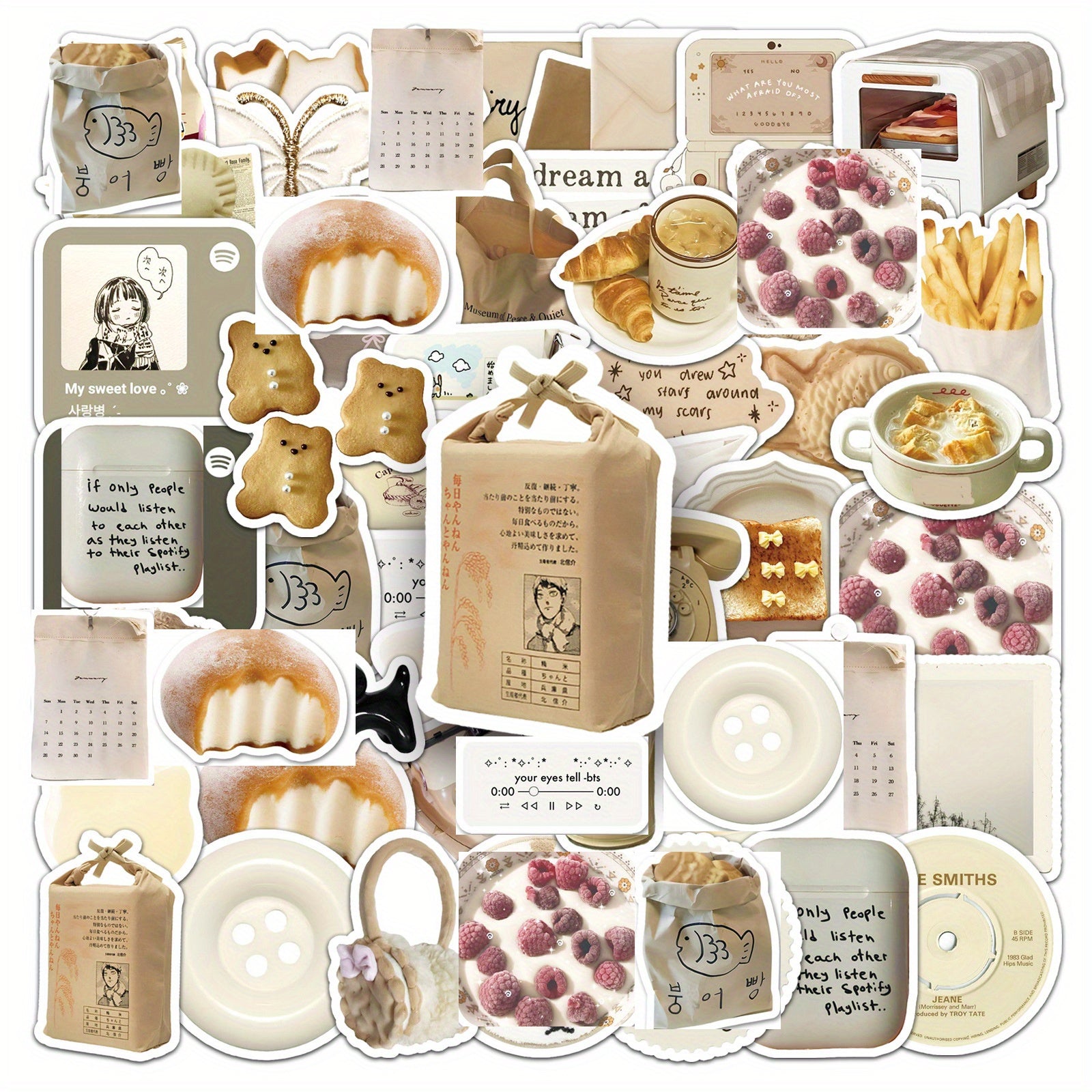 50pcs Oat Latte Instagrammable Foodie Stickers Self Adhesive Retro Art Decals