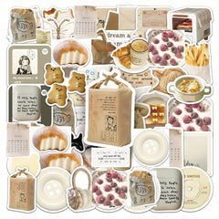 50pcs Oat Latte Instagrammable Foodie Stickers Self Adhesive Retro Art Decals