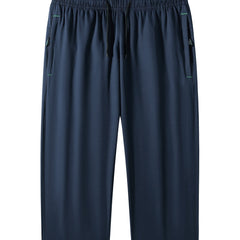 Men's Cropped Pants w/ Zipper Pocket & Elastic Waist Drawstring