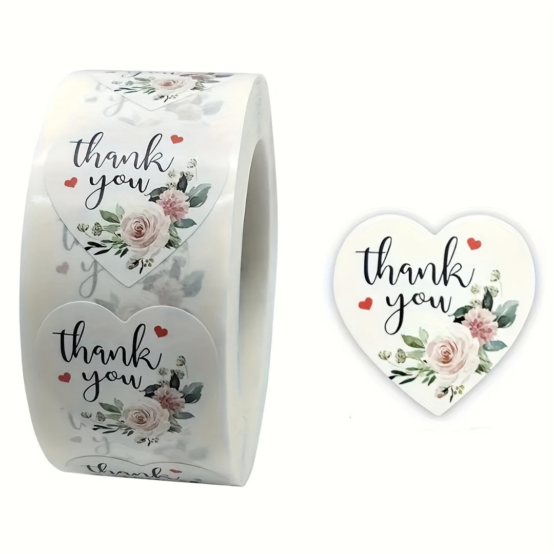 500pcs Heart Flower Stamp Thank You Sticker Paper Wedding Party Stationery