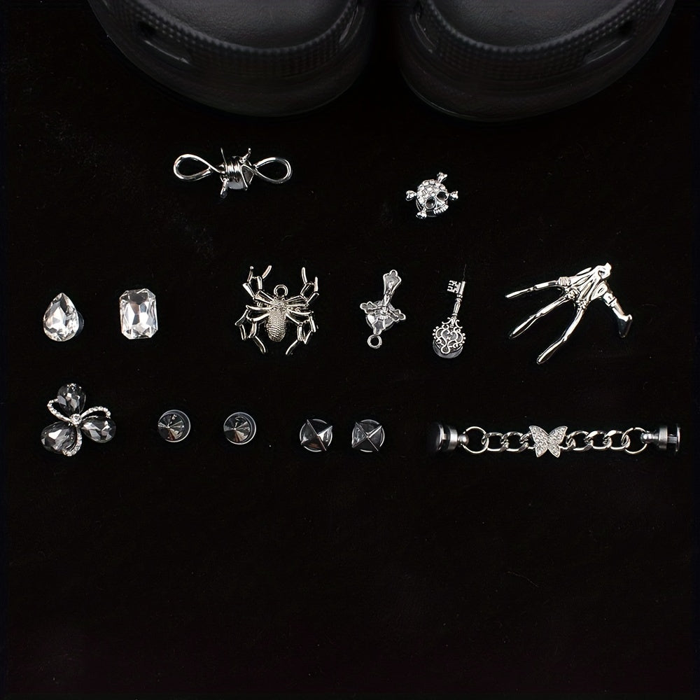 Punk Hole Shoe Accessories Rhinestone Spider Shoes Flower 14pcs