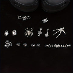 Punk Hole Shoe Accessories Rhinestone Spider Shoes Flower 14pcs
