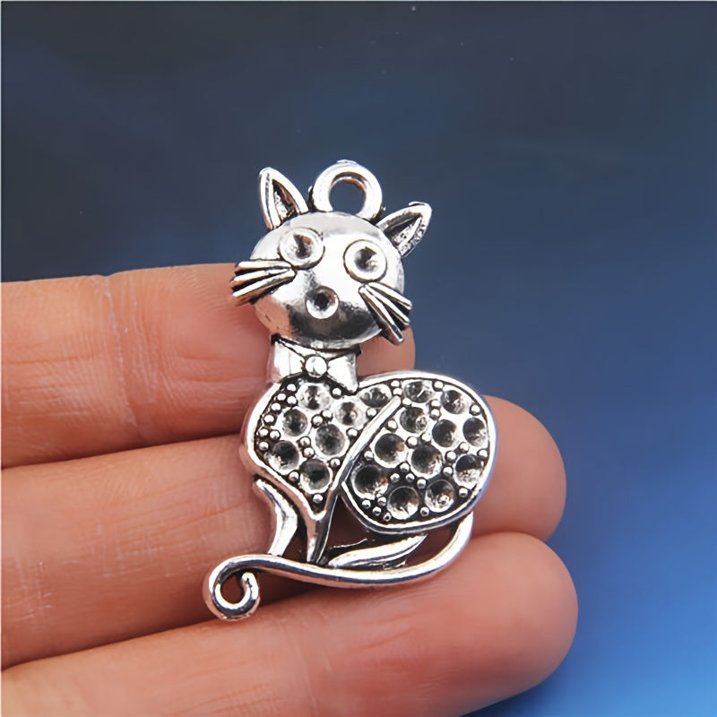 2pcs Antique Silver Cat Animal Pendant for DIY Jewelry