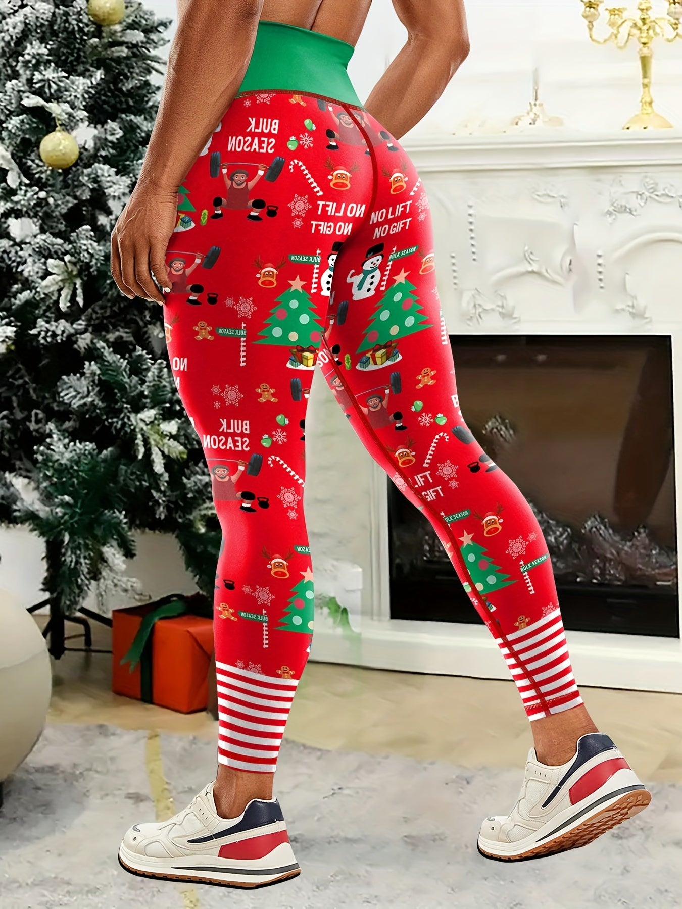 Christmas Block Print Yoga Leggings High Waist Workout Sports Pants