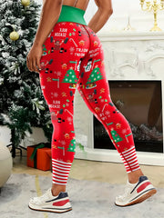 Christmas Block Print Yoga Leggings High Waist Workout Sports Pants