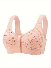 Floral Wireless Front Buckle Bra Comfortable Breathable Lingerie