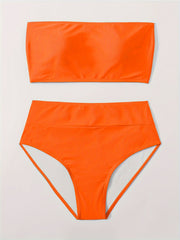 Women's Plus Bandeau Bra & High Waisted Panty Swimsuit Set