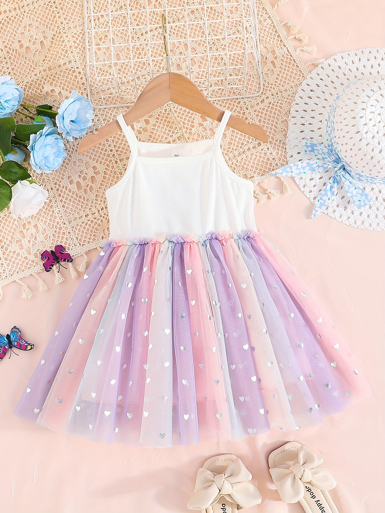 Toddler Girls Heart Print Princess Cami Dress for Party