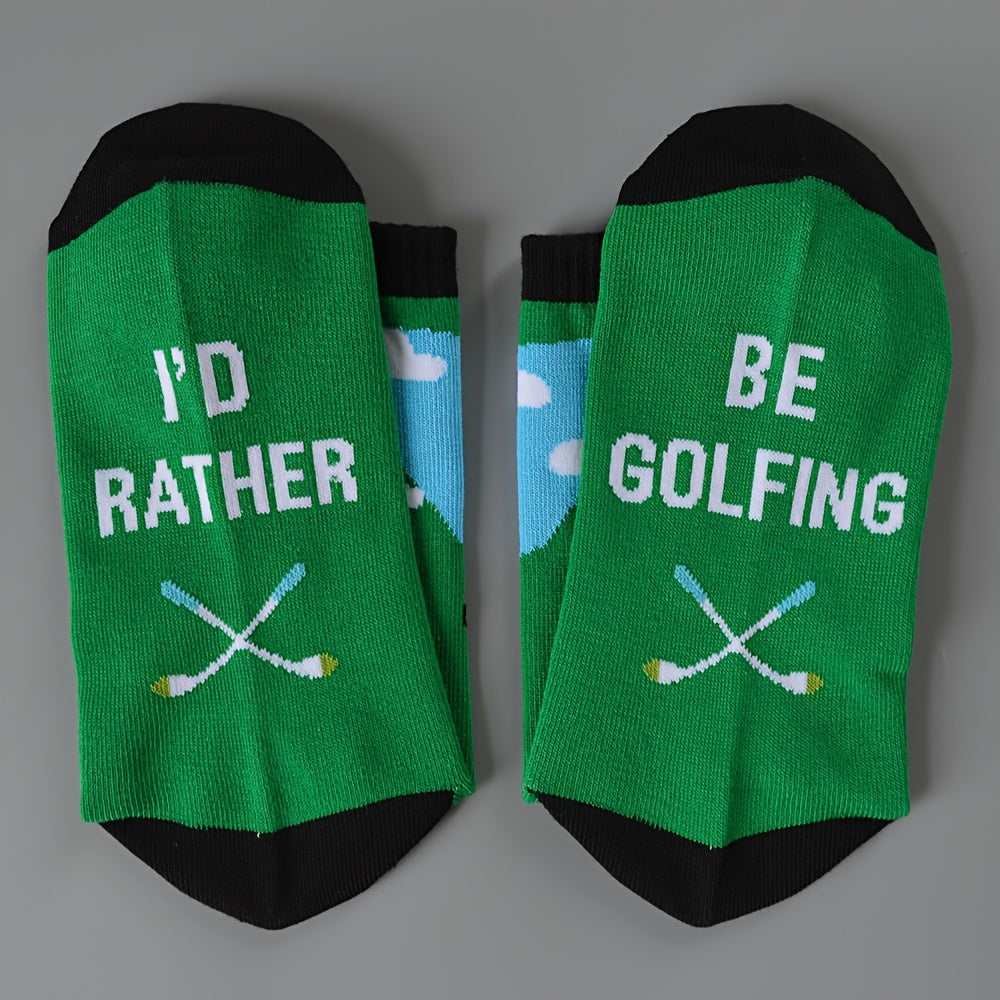 Men's Novelty Golf Graphic Mid Crew Socks, Non Slip Bottom, Autumn Winter Wear