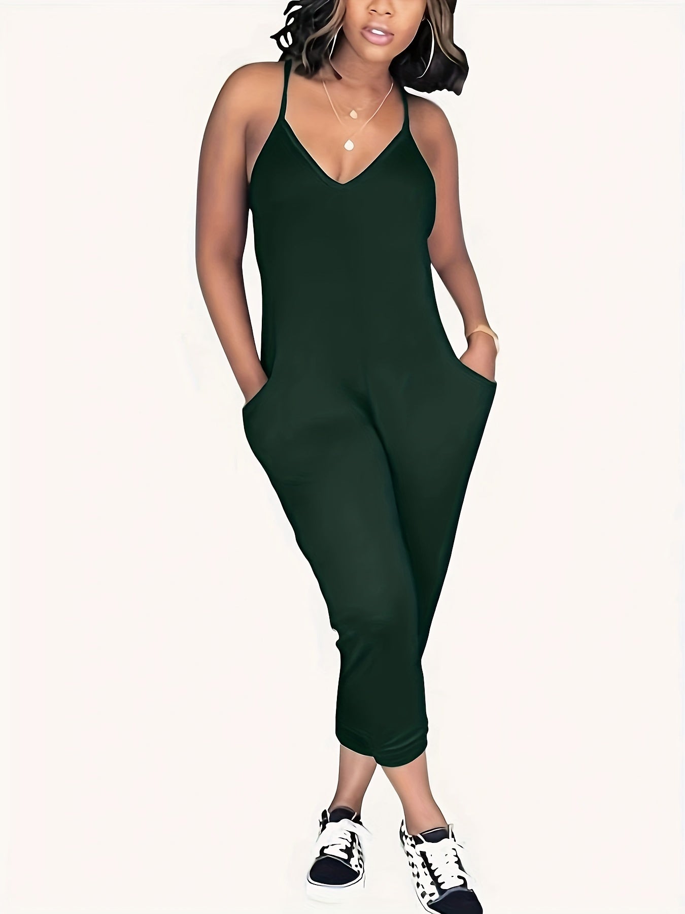 V Neck Cami Jumpsuit with Pockets