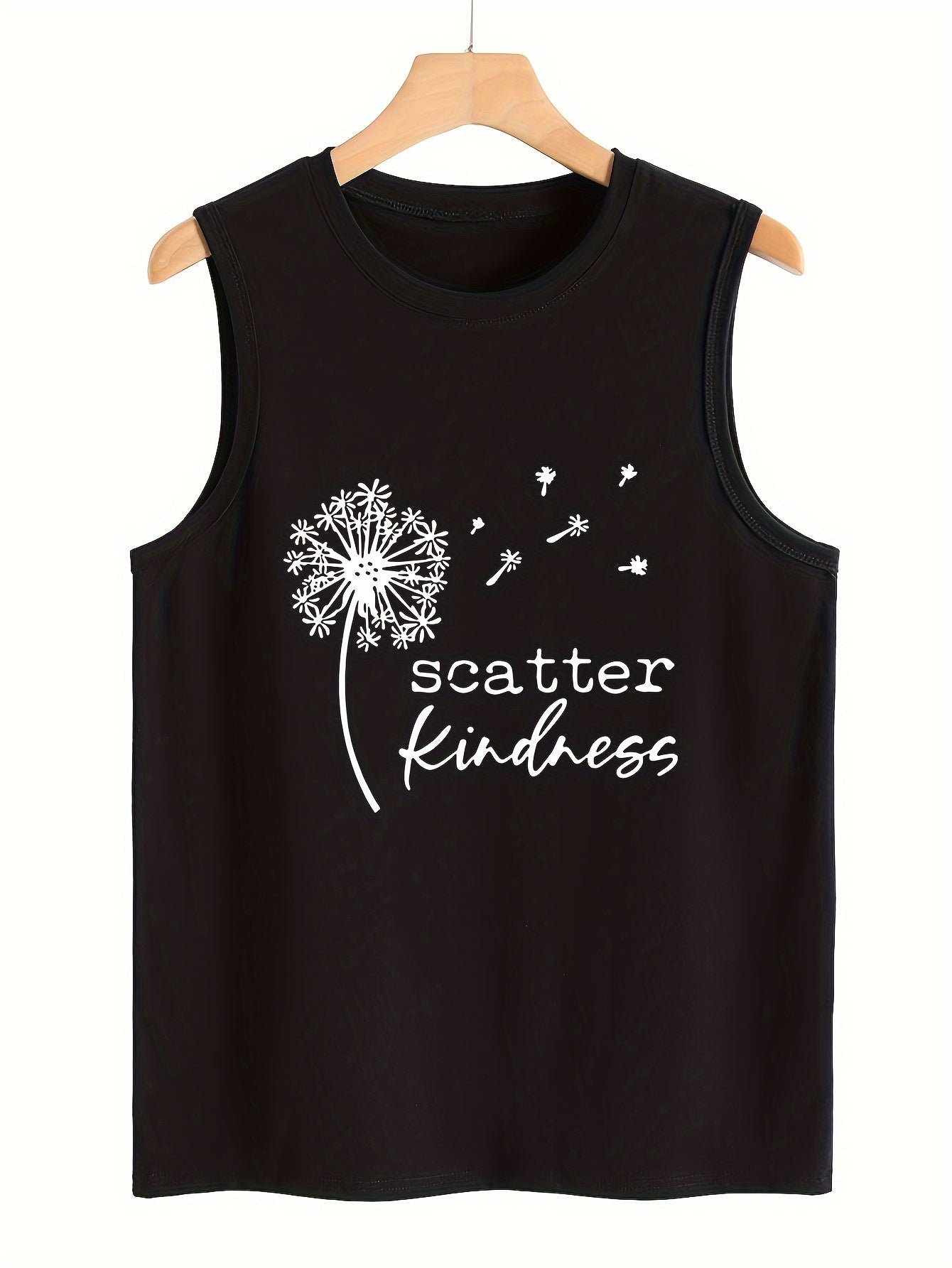 Dandelion & Letter Print Sleeveless Sports Vest Round Neck Casual Tops