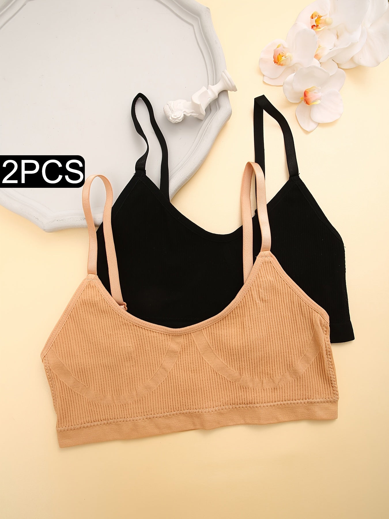 2pcs Knitted Ribbed Sports Bras Yoga Workout Bra Women's Lingerie
