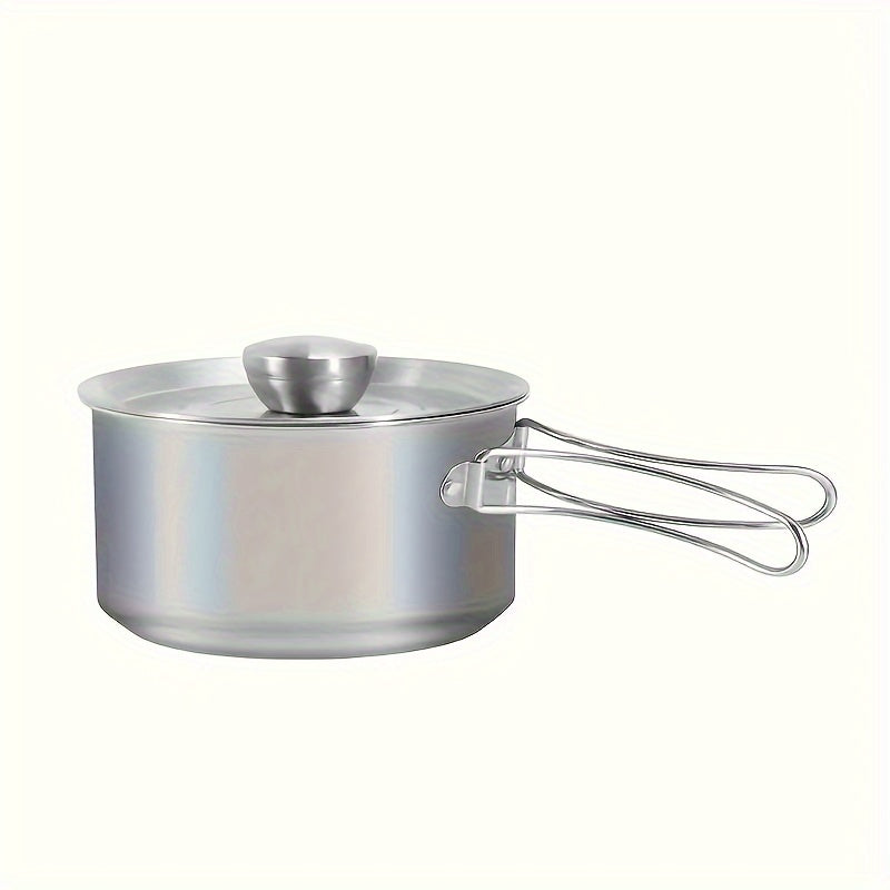 Stainless Steel Portable Pot w/ Foldable Handle for Outdoor Camping Picnic