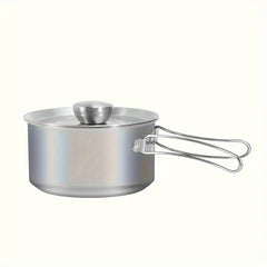 Stainless Steel Portable Pot w/ Foldable Handle for Outdoor Camping Picnic