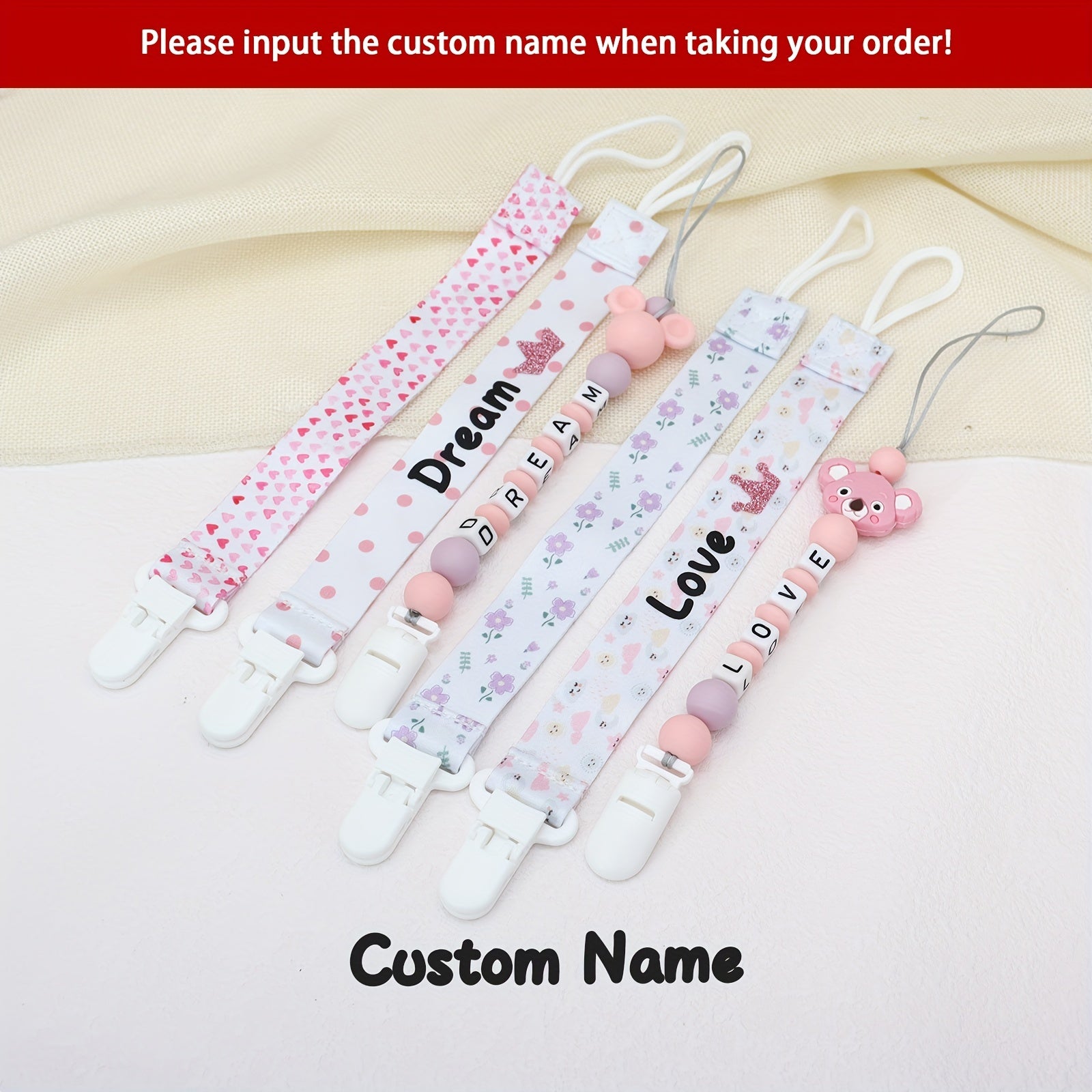 Customized Baby Dummy Clip Personalized Pacifier Leash Newborn Gift