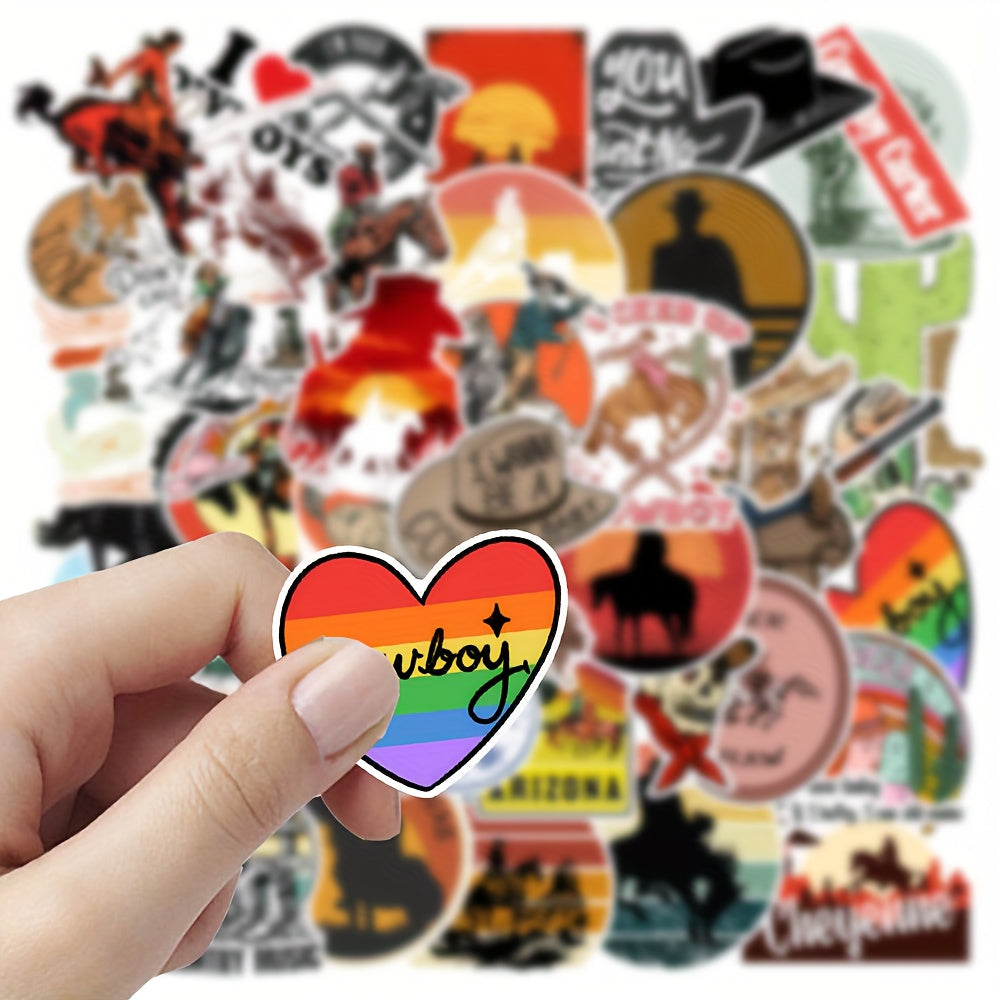 54pcs Western Cowboy & Music Vinyl Stickers for Laptop Water Bottle Helmet