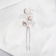 Alloy Leaves Faux Pearl Hairpin Wedding Dress U shaped Hair Headdress