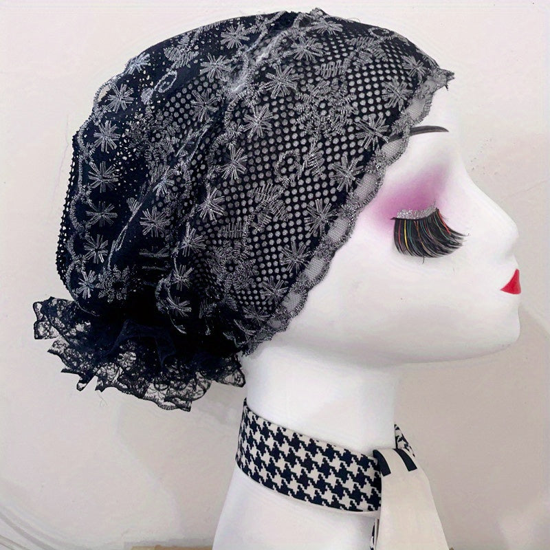 Lace Embroidery Turban Cap Vintage Beanie Women Ramadan Hijab Chemo Hats