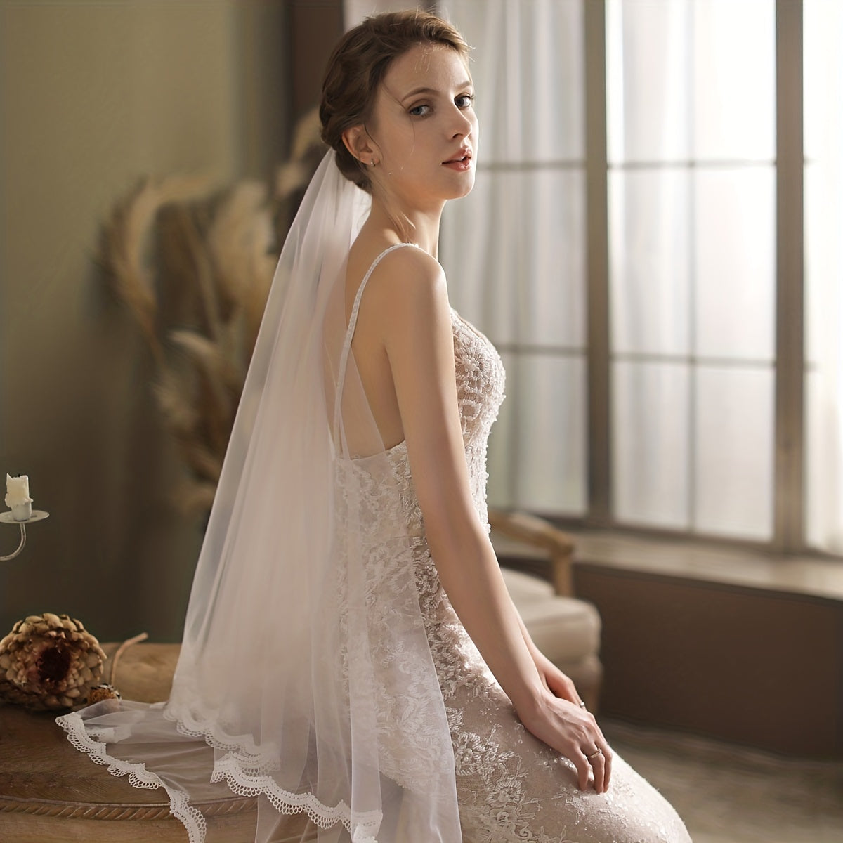 Lace Edge Bridal Veil with Comb Wedding Headwear