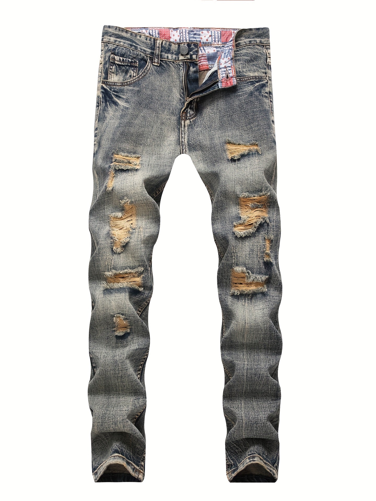 Men's Retro Ripped Jeans Straight Leg Fit