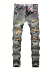 Men's Retro Ripped Jeans Straight Leg Fit
