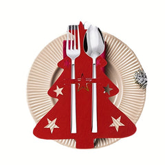 5pcs Christmas Tree Cutlery Holders Felt Fork Spoon Bags