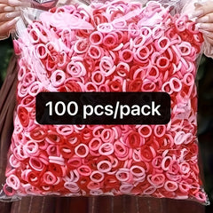 Rose Red Hair Ties Elastic Hair Rope Style Hair Band 100pcs pack