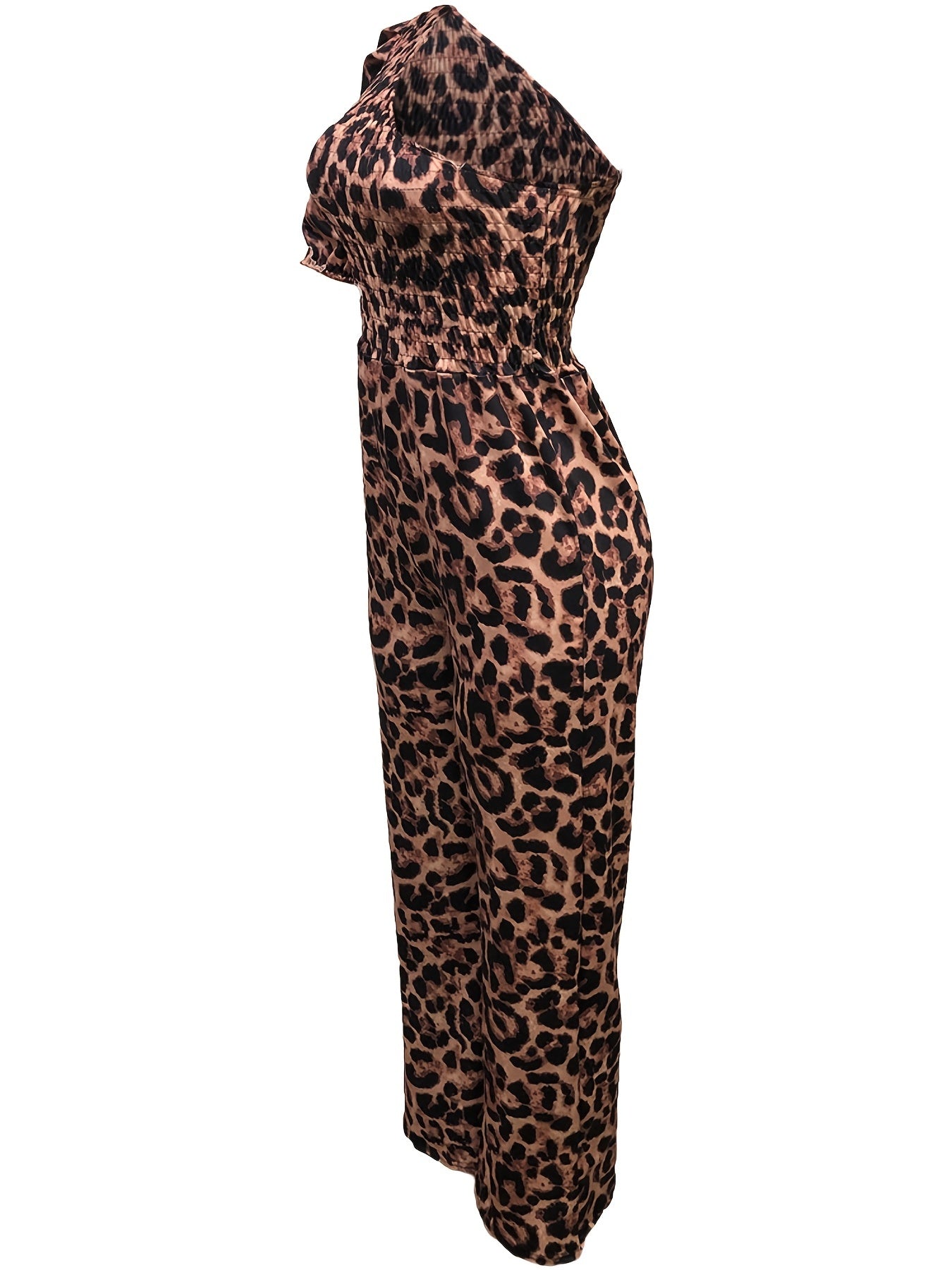 Leopard Print One Shoulder Jumpsuit Asymmetrical Neck Stretchy Jumpsuit