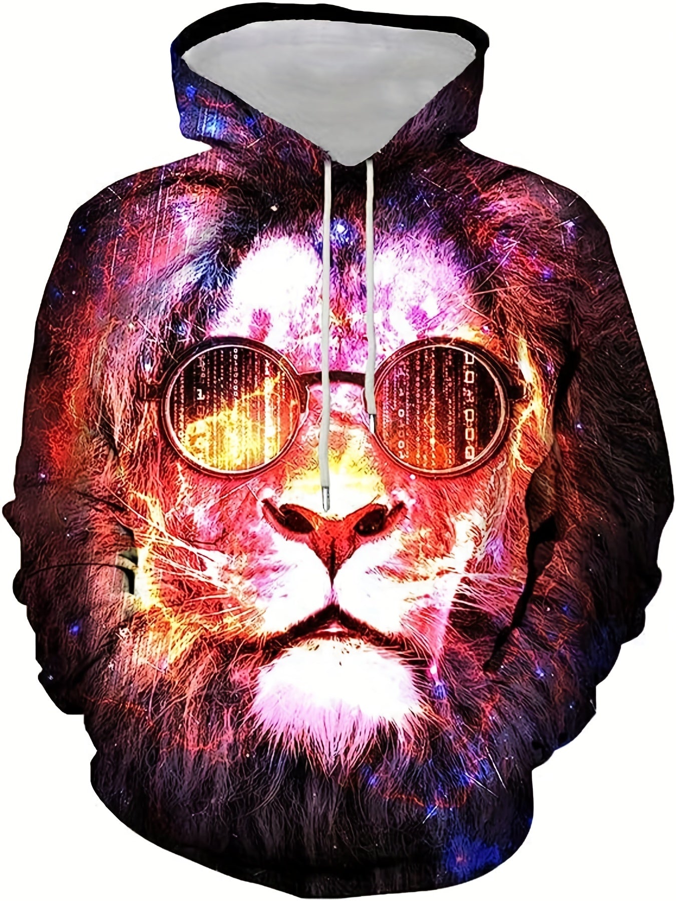 Lion Print Hoodies Men Graphic Sweatshirt Kangaroo Pocket Comfy Hooded Pullover