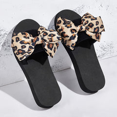 Women's Leopard Print Bowknot Slides Lightweight Open Toe Slides