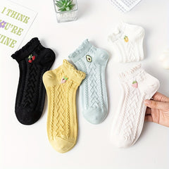 5 Pairs Fruit Print Ruffle Socks for Women