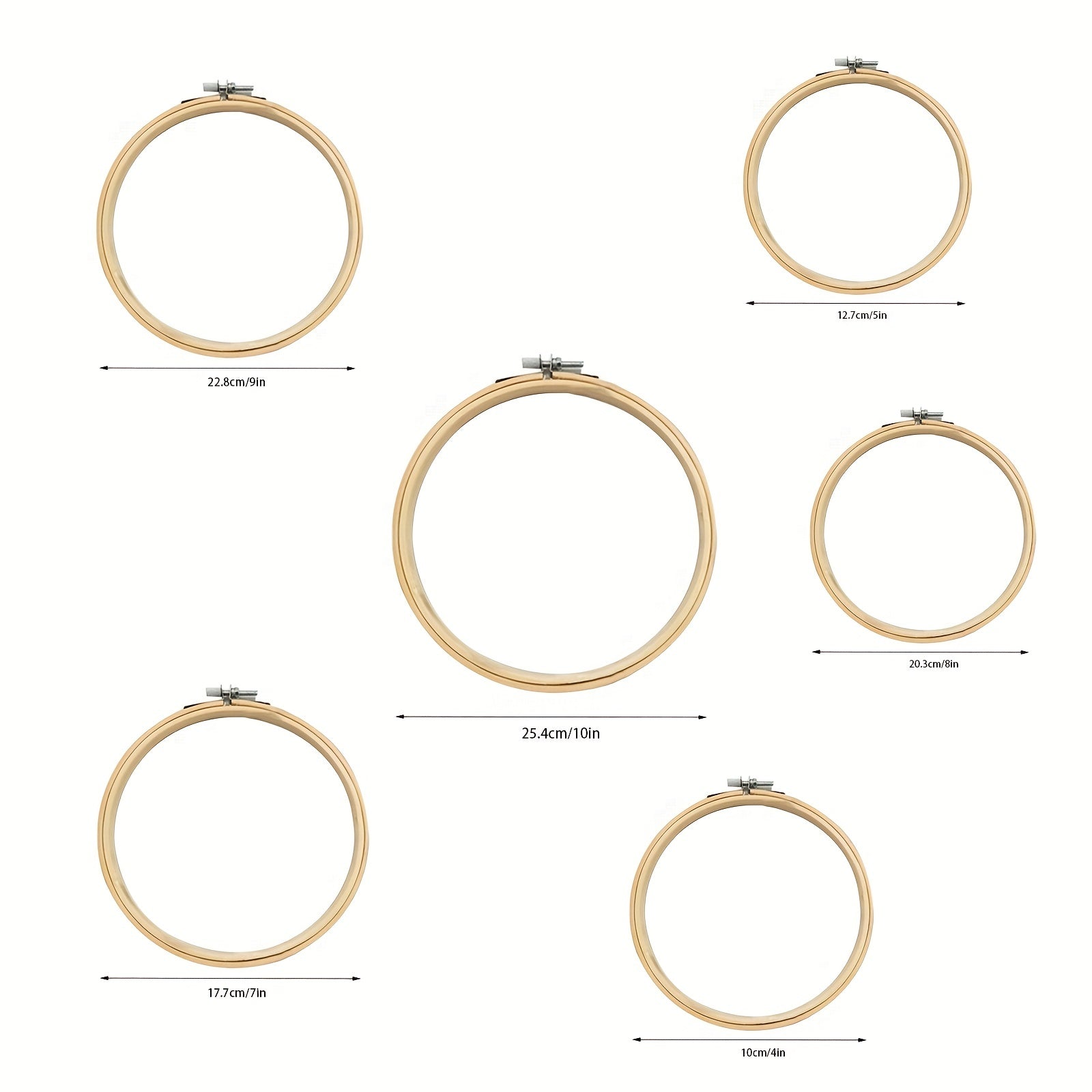 6-Piece Embroidery Bamboo Hoops Set with Embroidery Floss Ribbon